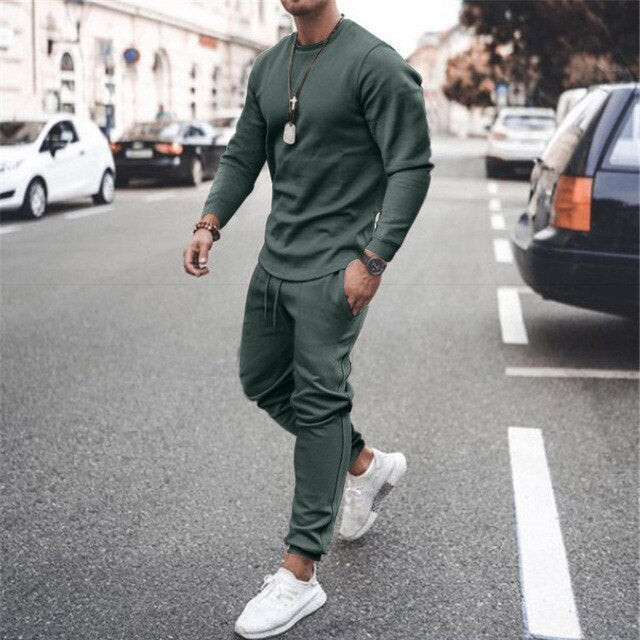 Mens Long Sleeved 2 Pieces Set Jogger Fitness Sportswear