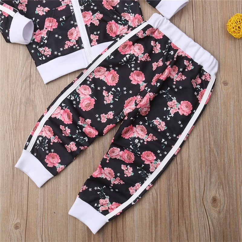 Baby Girl Clothes Set Floral Print Long Sleeve Sweatshirt Long Pants Outfits Toddler Autumn Tracksuit Clothing Rose’Mon Retail