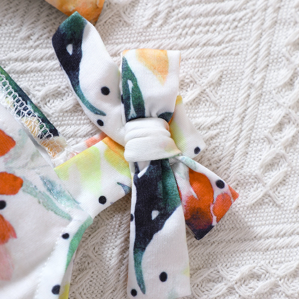 Floral Bow Detail Pom-Pom Trim Romper Trendsi