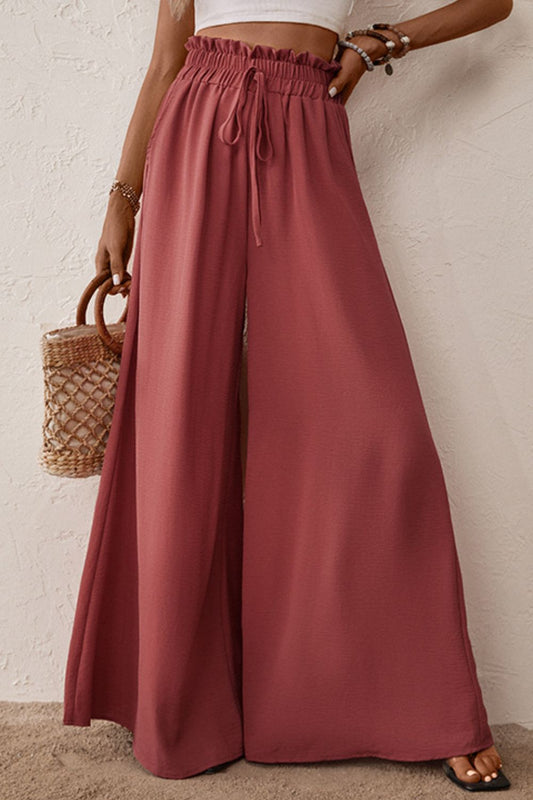 Smocked Paperbag Waist Wide Leg Pants Trendsi