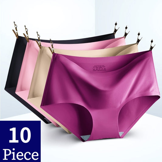 Trow Bridge 10PCS/Set Women's Panties Solid Seamless Underwear Plus Size Comfortable Briefs Silk Satin Lingerie Health Underpants