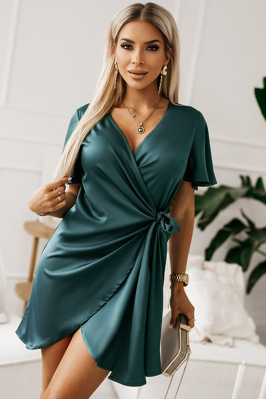 Tied Flutter Sleeve Dress Trendsi