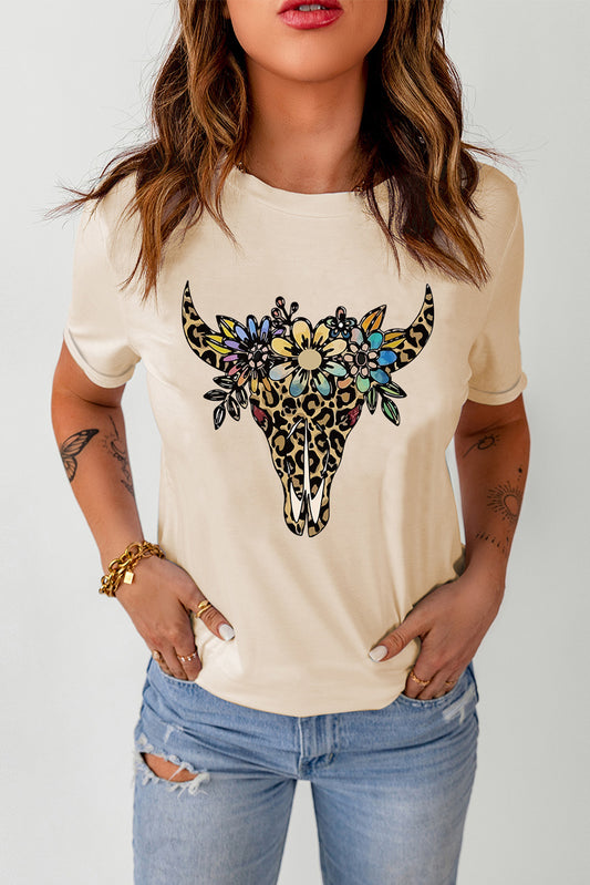 Graphic Cuffed Short Sleeve Crewneck Tee Trendsi
